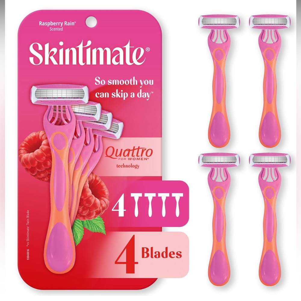 Skintimate Raspberry Rain Scented 4 Blade Disposable Razors , 4 CT